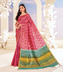 Salmon Pink Handloom Lino Silk Saree With Van Gogh Pallu-KA12625