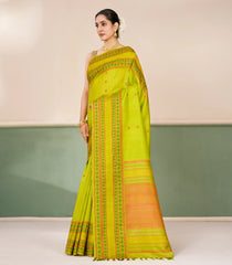 Neon Green Handloom Soft Silk Saree With Floral Motifs-SO4731