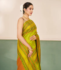 Neon Green Handloom Soft Silk Saree With Floral Motifs-SO4731