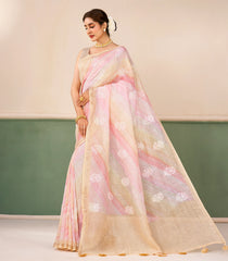 Multicolour Handloom Linen Saree With Printed & Embroidered Floral Motifs-LI0787
