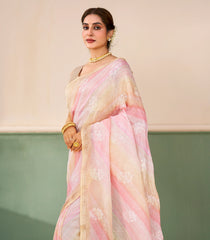 Multicolour Handloom Linen Saree With Printed & Embroidered Floral Motifs-LI0787