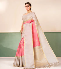 Light Peach Handloom Soft Silk Saree With Zari Buttas-SO4711