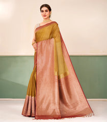 Mustard Woven Blended Tissue Silk Saree With Contrast Border-BL6180