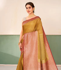 Mustard Woven Blended Tissue Silk Saree With Contrast Border-BL6180