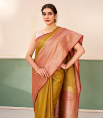 Mustard Woven Blended Tissue Silk Saree With Contrast Border-BL6180