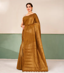 Mustard Handloom Soft Silk Saree With Temple Stripes-SO4721
