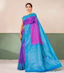 Purple Handloom Soft Silk Saree With Contrast Floral Border-SO4723