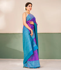 Purple Handloom Soft Silk Saree With Contrast Floral Border-SO4723