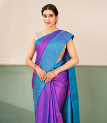 Purple Handloom Soft Silk Saree With Contrast Floral Border-SO4723