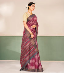 Burgundy Printed Tussar Silk Saree With Contrast Border-TU3691
