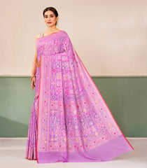 Lavender Handloom Banarasi Jamdhani Saree With Meena Floral Motifs-BE1886