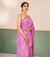 Lavender Handloom Banarasi Jamdhani Saree With Meena Floral Motifs-BE1886