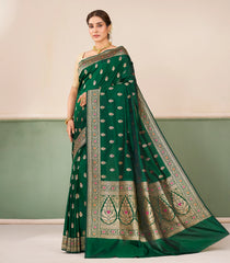 Green Handloom Banarasi Silk Saree With Meena Floral Kanchipuram Butta Silk Sarees-BE1882