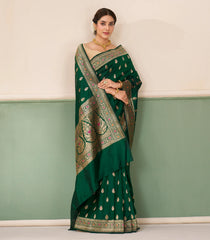 Green Handloom Banarasi Silk Saree With Meena Floral Kanchipuram Butta Silk Sarees-BE1882