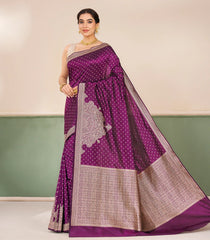 Dark Purple Handloom Banarasi Silk Saree With Floral Motifs-BE1885