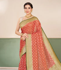 Peach Woven Blended Tissue Silk Saree With Contrast Border-BL6179