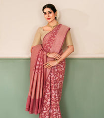 Dusty Peach Handloom Banarasi Cotton Saree With Floral Vine Motifs-BE1881