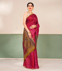 Pink Printed Tussar Silk Saree With Buttas & Printed Pallu-TU3664