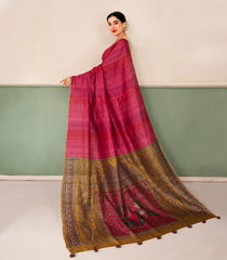 Pink Printed Tussar Silk Saree With Buttas & Printed Pallu-TU3664