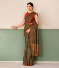 Beige Printed Tussar Silk Saree With Floral Motifs-TU3665