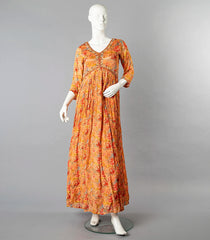 Orange Floral Printed Alia Cut Kurti With A Matching Dupatta-Orange