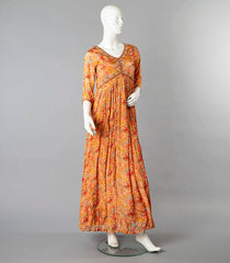 Orange Floral Printed Alia Cut Kurti With A Matching Dupatta-Orange