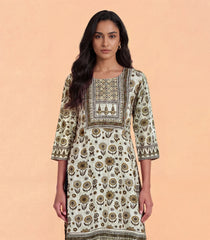 Grey Floral Printed Kurta-KR0878