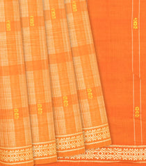 Light Peach Handloom Kadapa Cotton Saree With Checks & Buttas-Light Peach