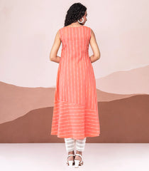 Peach Striped Cotton Kurta-Peach-S