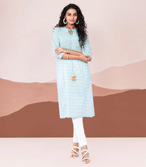 Sky Blue and White printed kurta-Sky Blue-XL