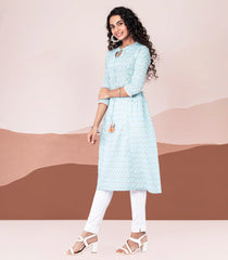 Sky Blue and White printed kurta-Sky Blue-XL