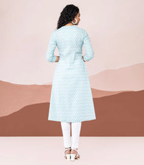 Sky Blue and White printed kurta-Sky Blue-XL