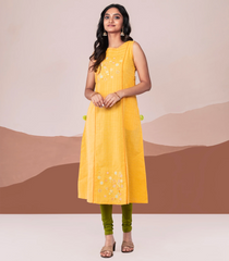 Bright and vibrant  yellow cotton kurta-Yellow-S