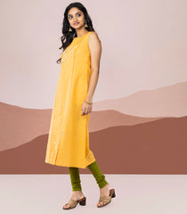 Bright and vibrant  yellow cotton kurta-Yellow-S