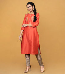 Peach gold Printed Kurta-Peach-XXL