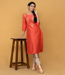 Peach gold Printed Kurta-Peach-XXL