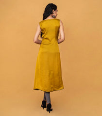 Mustard and Grey Satin Kurta -Mustard-S