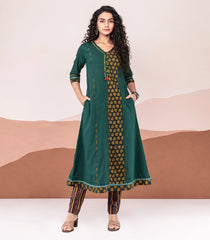 Green Printed Cotton Kurta-Green