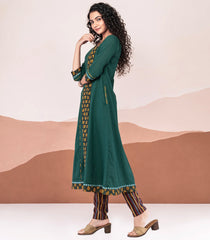 Green Printed Cotton Kurta-Green