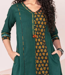 Green Printed Cotton Kurta-Green