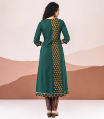 Green Printed Cotton Kurta-Green