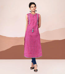 Pink pin tuck cottn kurta -Pink-S