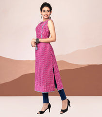 Pink pin tuck cottn kurta -Pink-S