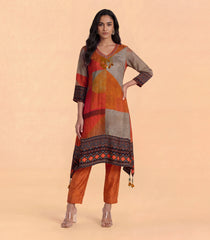 Orange Multi Coloured Printed Kurta Set:-RC5630