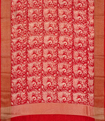 Red Chanderi Cotton Saree With Printed Annam Motifs-Red