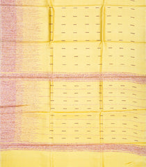 Yellow Handloom Tussar Silk Saree With Stripes-Yellow