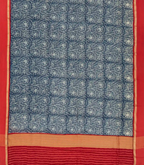 Blue Chanderi Cotton Saree With Printed Floral Motifs-Blue