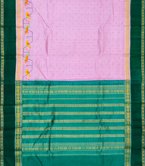 Baby Pink Handloom Chirala Silk Cotton Saree With Teal Border-Baby Pink