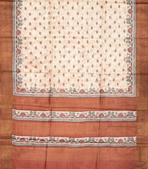 Cream Handloom Tussar Silk Saree With Printed Floral Motifs-Cream