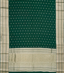 Dark Green Mysore Crepe Silk Saree With Temple Zari Buttas-Dark Green